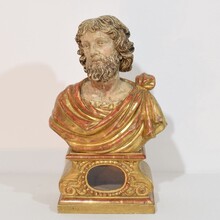 Hand carved wooden reliquary bust of a saint, Italy circa 1650-1750