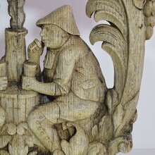 Weathered oak capital with figures, France 18/19th century