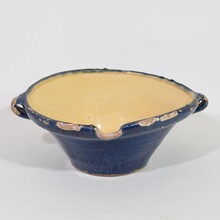 Blue glazed terracotta dairy bowl or tian, France circa 1850