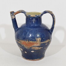 Blue glazed terracotta jug or water cruche, France circa 1850