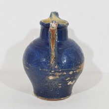 Blue glazed terracotta jug or water cruche, France circa 1850