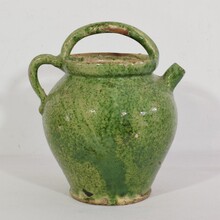 Green glazed earthen ware jug or water cruche, France circa 1850-1900