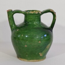 Green glazed terracotta jug or water cruche, France circa 1850
