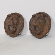 Couple cast iron lion fountain heads, France circa 1850-1900