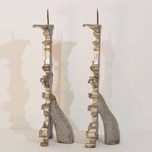 Couple baroque carved wooden and silvered candlesticks, Italy circa 1750-1800