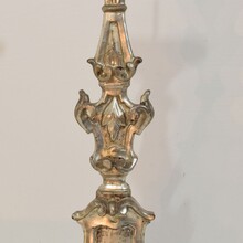 Couple baroque carved wooden and silvered candlesticks, Italy circa 1750-1800
