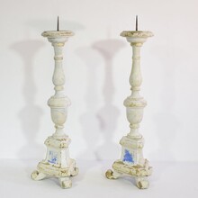 Couple of carved wooden candleholders in neoclassical style, Italy circa 1850