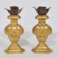 Couple of small neoclassical giltwood candleholders, Italy circa 1780-1800