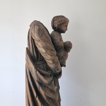 Large wooden fragment of a madonna with child, France circa 1650-1750
