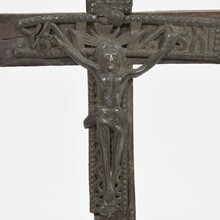 Small pewter Christ figure on a wooden cross, France circa 1650-1750