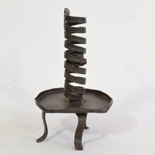 Hand forged iron rat de cave candleholder, France 18th century.