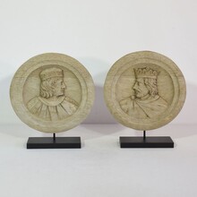 Pair carved oak panels / medallions, France circa 1850-1900