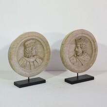 Pair carved oak panels / medallions, France circa 1850-1900