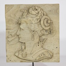 Carved wooden panel with bust, France circa 1850