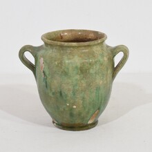 Faded green glazed ceramic confit jar, France circa 1850-1900