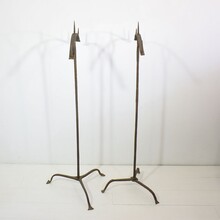 Pair hand forged iron candleholders, France circa 1650