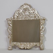 Baroque carved wooden silverleaf mirror with angels, Italy circa 1650-1750