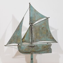 folk art copper sailboat weathervane, France circa 1880-1900