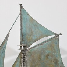 folk art copper sailboat weathervane, France circa 1880-1900