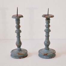 Pair painted wooden candlesticks, France circa 1750