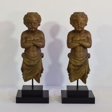 Pair cast iron architectural angel figures in baroque style, France circa 1800-1850