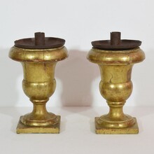 Pair carved giltwood medici vase candleholders, Italy circa 1850