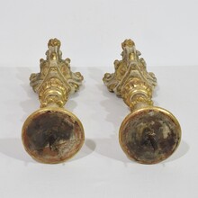 Pair carved wooden baroque candleholders, Italy circa 1750-1780