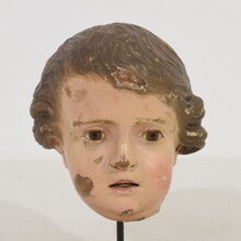 Carved wooden head with glass eyes, Italy circa 1750-1800
