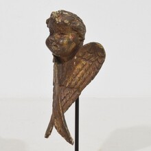 Small carved wood winged angel head, France circa 1800-1850