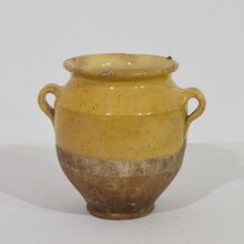 Small yellow glazed ceramic confit jar, pot, France circa 1850-1900