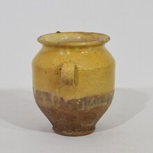 Small yellow glazed ceramic confit jar, pot, France circa 1850-1900