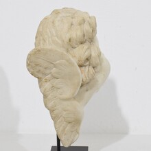 Carved white marble winged angel head, Spain circa 1750