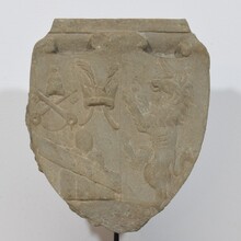 Carved stone coat of arms with unicorn, Italy circa 1650-1750