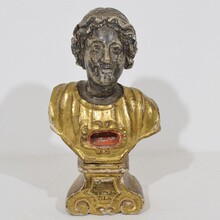 Handcarved wooden reliquary bust, Italy circa 1650-1750