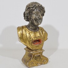 Handcarved wooden reliquary bust, Italy circa 1650-1750