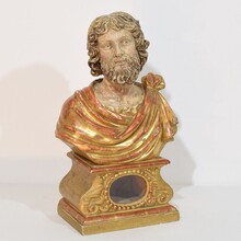 Hand carved wooden reliquary bust of a saint, Italy circa 1650-1750