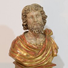 Hand carved wooden reliquary bust of a saint, Italy circa 1650-1750