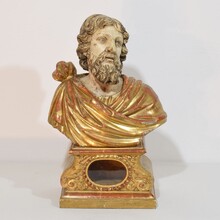 Hand carved wooden reliquary bust of a Saint, Italy circa 1650-1750