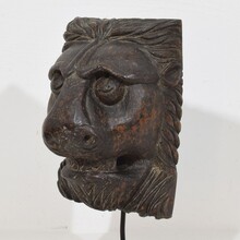 Carved wooden lion head, France circa 1650-1750