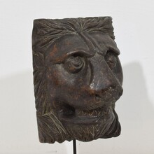 Carved wooden lion head, France circa 1650-1750