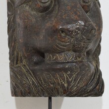 Carved wooden lion head, France circa 1650-1750