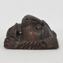 Carved wooden lion head, France circa 1650-1750