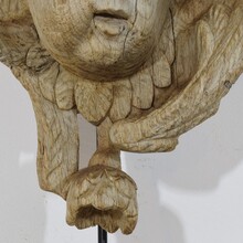 Baroque carved oak angel head on wing, France circa 1750