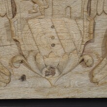 Carved oak panel depicting two angel with coat of arms, France circa 1750