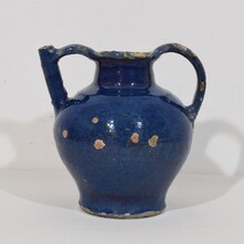 Blue glazed terracotta jug or water cruche, France circa 1850-1900