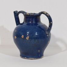 Blue glazed terracotta jug or water cruche, France circa 1850-1900