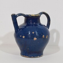 Blue glazed terracotta jug or water cruche, France circa 1850-1900