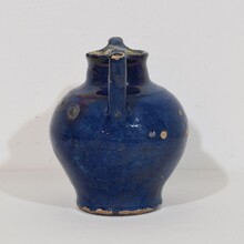 Blue glazed terracotta jug or water cruche, France circa 1850-1900