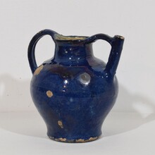 Blue glazed terracotta jug or water cruche, France circa 1850-1900