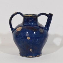 Blue glazed terracotta jug or water cruche, France circa 1850-1900